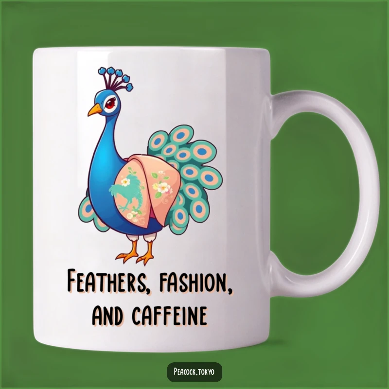 Funny Peacock Kimono Mug: Stylish Bird Fashion Gift for Art Lovers