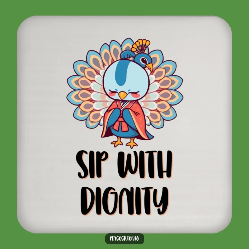 Funny Stylised Peacock Kimono Coasters - Elegant Humorous Table Protection