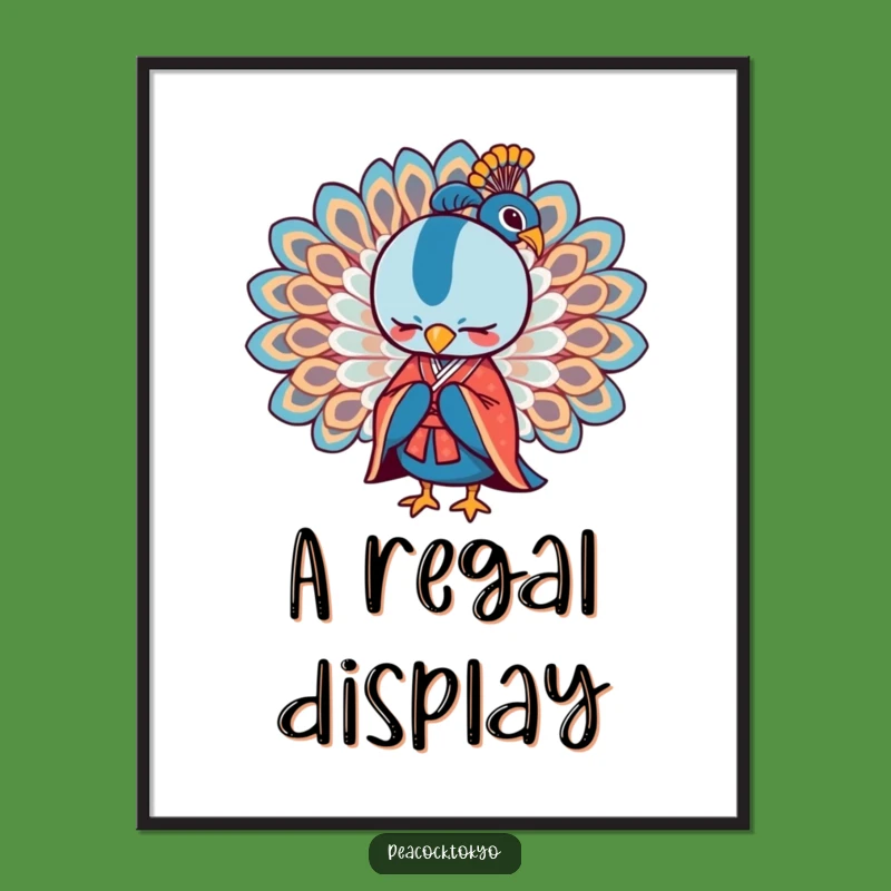 Funny Stylised Peacock Kimono Poster - Elegant Humorous Wall Art