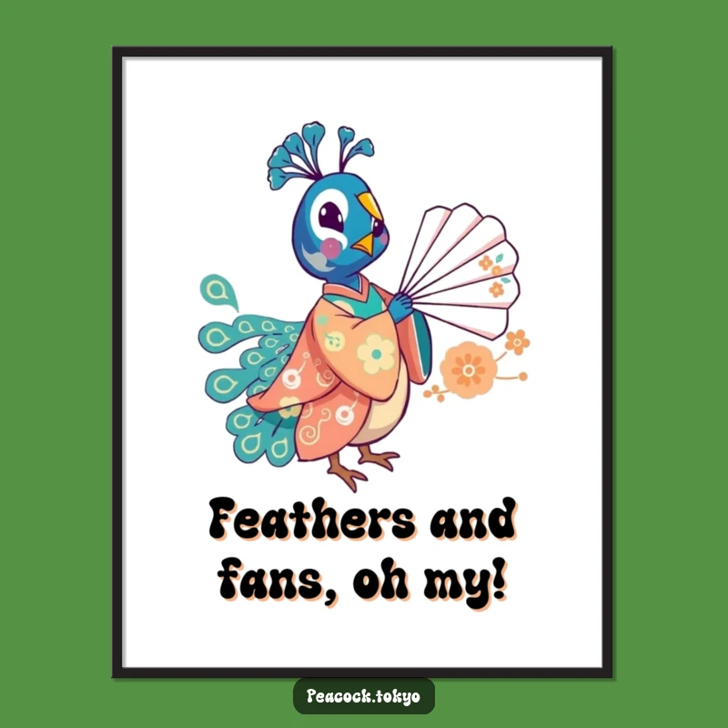 Free Printable Wall Art: Whimsical Peacock Kimono Fan Balance for Playful Decor