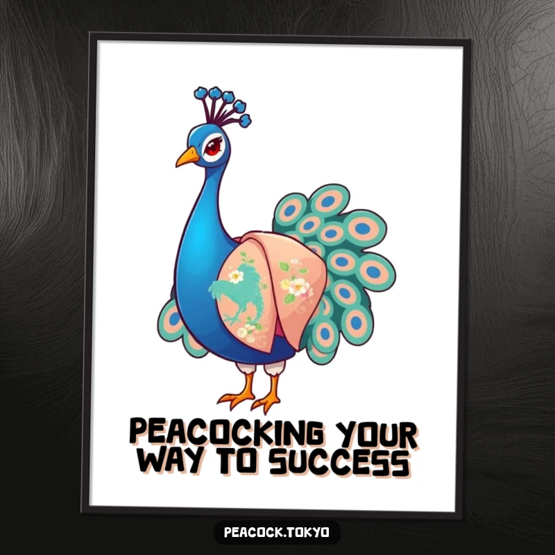 Funny Free Printable Wall Art: Elegant peacock artistically arranging its embroidered kimono sleeves with a smirk.
