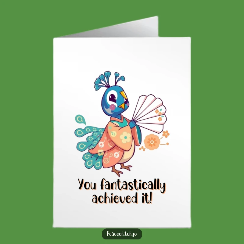 Free Printable Congrats Card: Festive Peacock Kimono Fan Balance for Joyful Occasions
